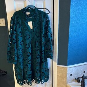 Tuckernuck Teal Floral Cutout Long Sleeve Dress